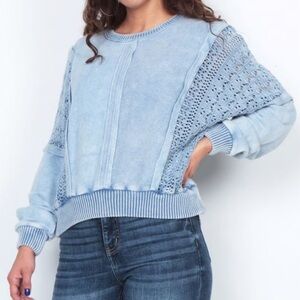 Altar'd State Light Blue Crochet Sweatshirt